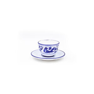 Tazza tè con piattino chiaro arabesco blu