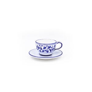 Tazza tè con piattino chiaro arabesco blu 2