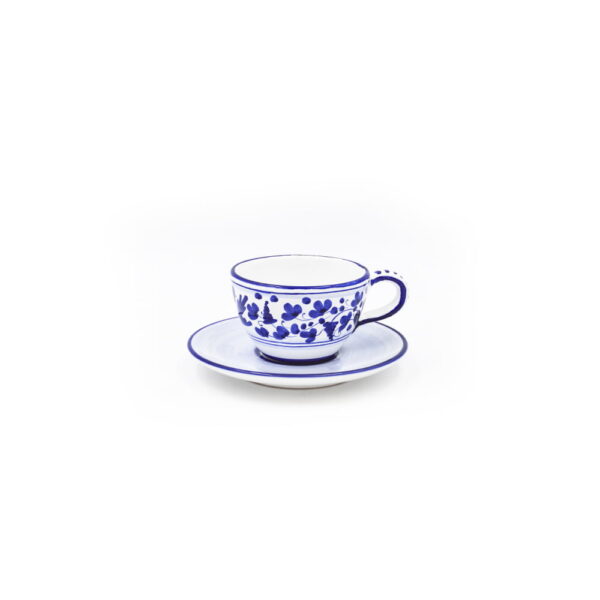 Tazza tè con piattino chiaro arabesco blu  2
