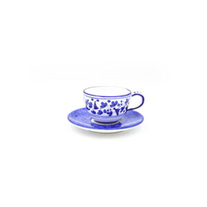 Tazza tè con piattino scuro arabesco blu