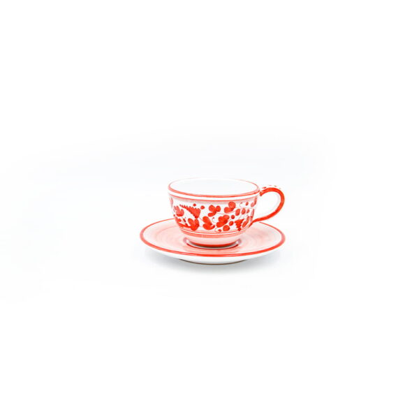 Tazza tè con piattino chiaro arabesco rosso 2