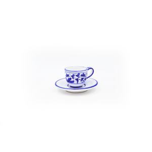 Tazzina caffè con piattino chiaro arabesco blu