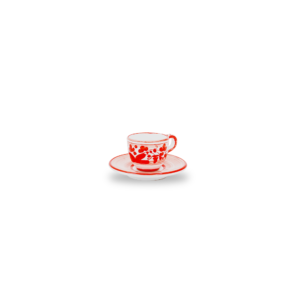 Tazzina caffè con piattino chiaro arabesco rosso
